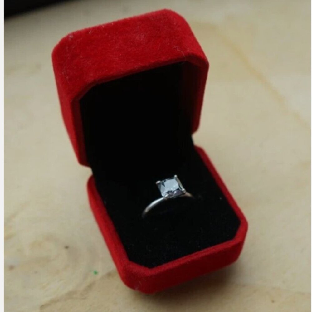 DAZZLING AND RARE  2.49 Carat Square Portuguese Cut Gray Moissanite Ring